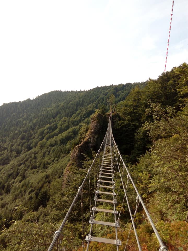 Obrovský visutý most ponad les pri Skalke v Kremnici